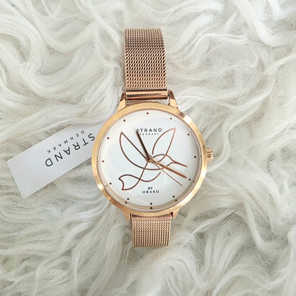 NWT Strand by Obaku Ladies Watch - Rose Gold - Dove Design